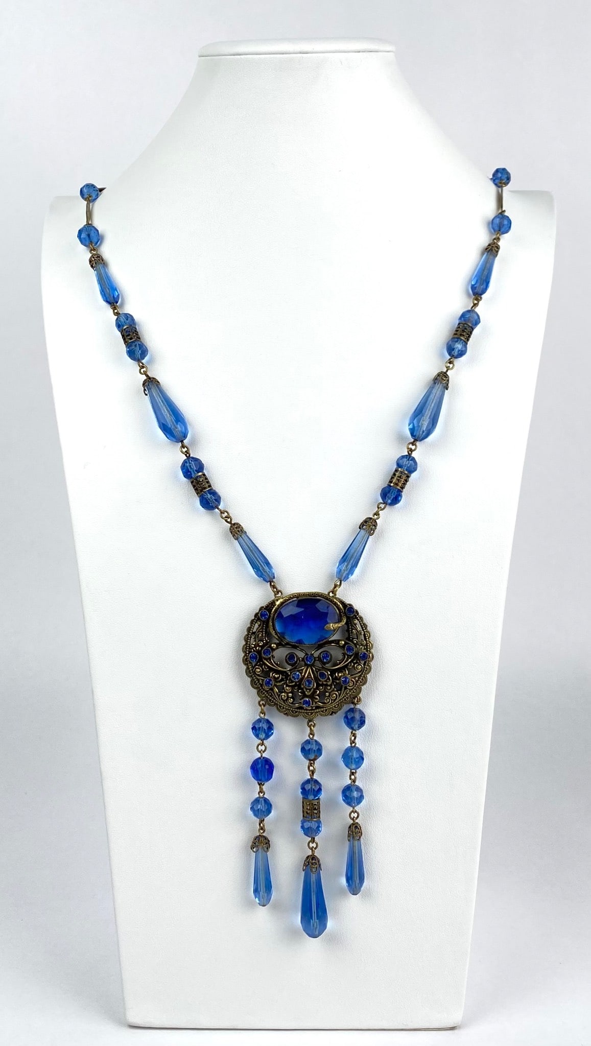 Art Deco Czech Glass Beaded Necklace With Ornate Pendant (1 of 10)