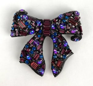 Vintage Bow Brooch With Multicolored Rhinestones  by Thelma Deutsch