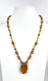 Antique Amber Czech Glass Pendant Necklace