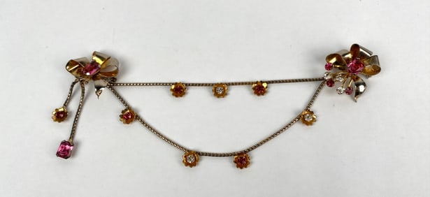Sterling Silver and Gold Tone Double Brooch with Rhinestones