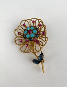 Austrian Gilded and Rhinestone Floral Brooch