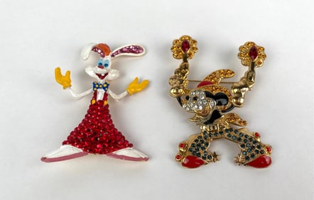 Pair of Disney Character Brooches Roger Rabbit and Mickey Mouse