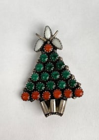 Sterling Silver Zuni Christmas Tree Brooch