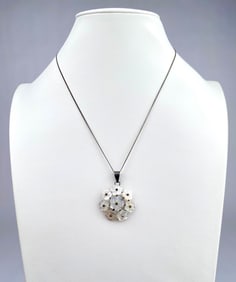 Sterling Silver Necklace with Mother of Pearl Flower Pendant