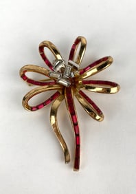 Trifari Gold Tone and Rhinestone Floral Brooch