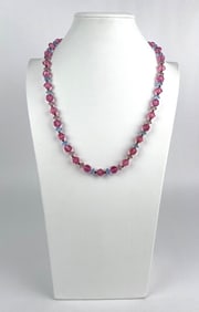 Vintage Pink and Blue Crystal Necklace With Filigree Clasp