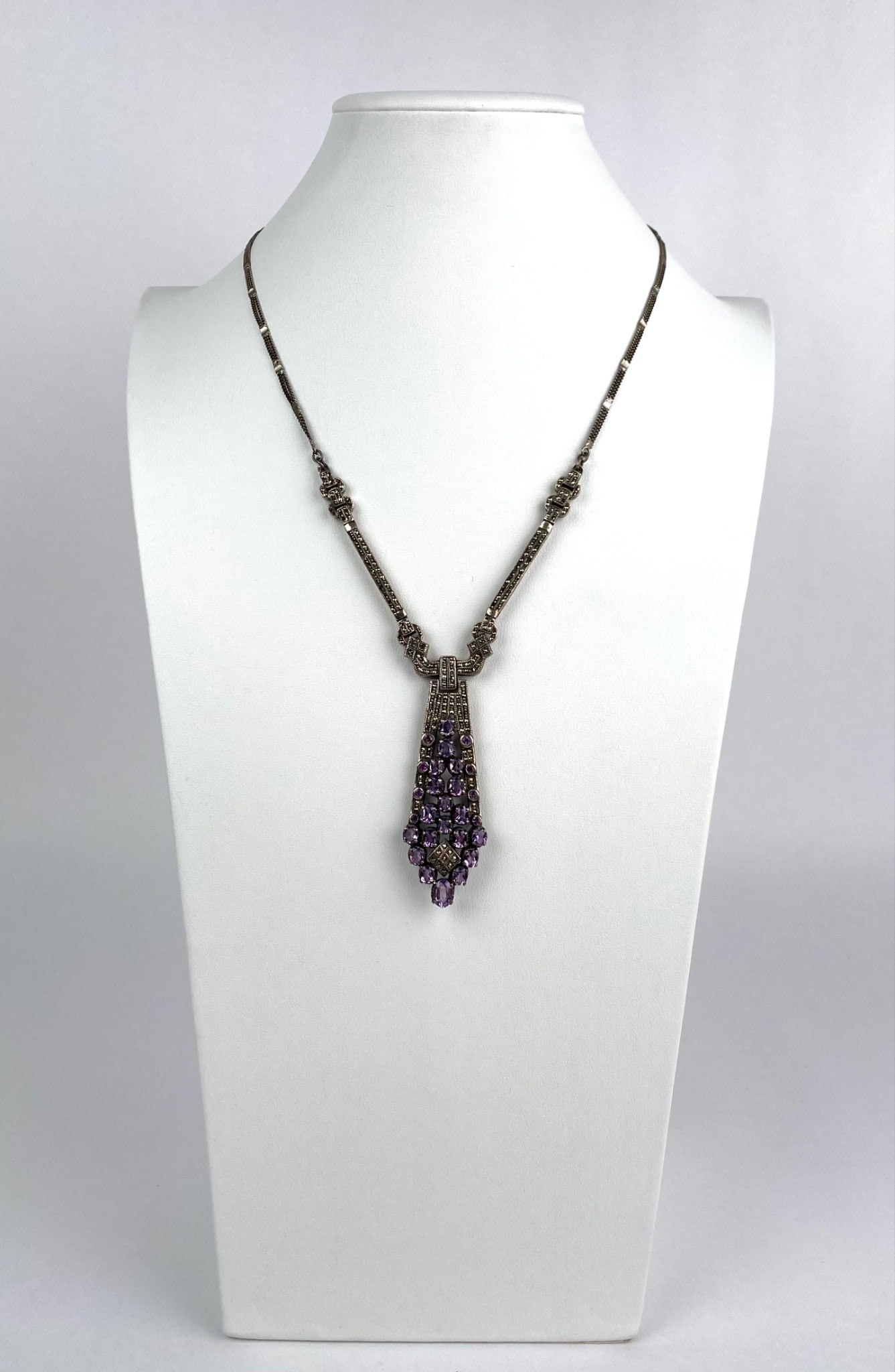 Antique Sterling Silver Art Deco Necklace with Gemstone Accents (1 of 11)