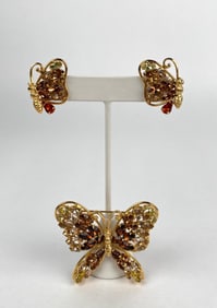 Napier Butterfly Motif Brooch and Clip On Earrings