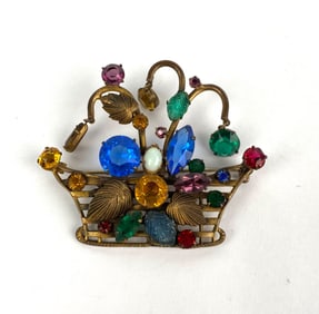 Czech Fruit Salad Basket Brooch WW2 Era