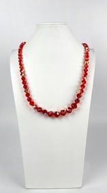 Vintage Faceted Red Crystal Bead Necklace with Gold Tone Clasp