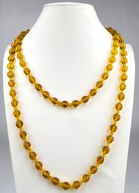 Faceted Amber Colored Glass Bead Necklace with Gold Tone Clasp