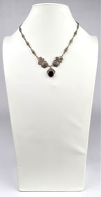 Sterling Silver Necklace with Onyx and Marcasite Accents