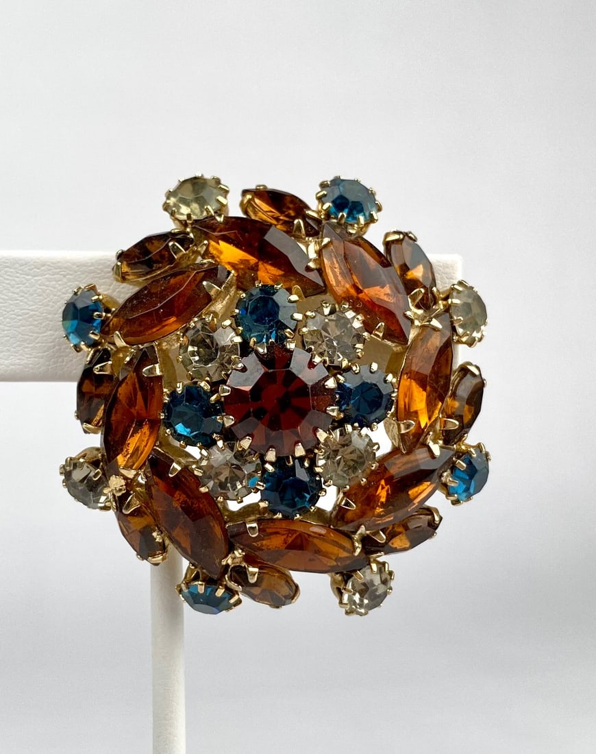 Gold Tone Circular Brooch with Colorful Rhinestones (1 of 6)