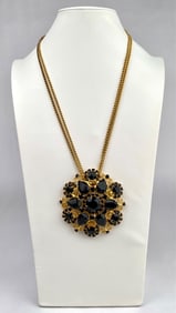 Vintage Gold Tone Necklace With Large Rhinestone Pendant