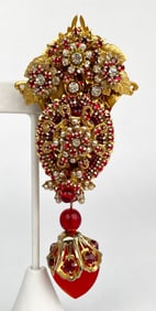 Stanley Hagler NYC Red Rhinestone Brooch