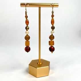 Amber Glass and Mixed Bead Dangling Earrings