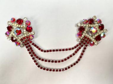 Double Rhinestone Chain Brooch With Draped Swag Chain