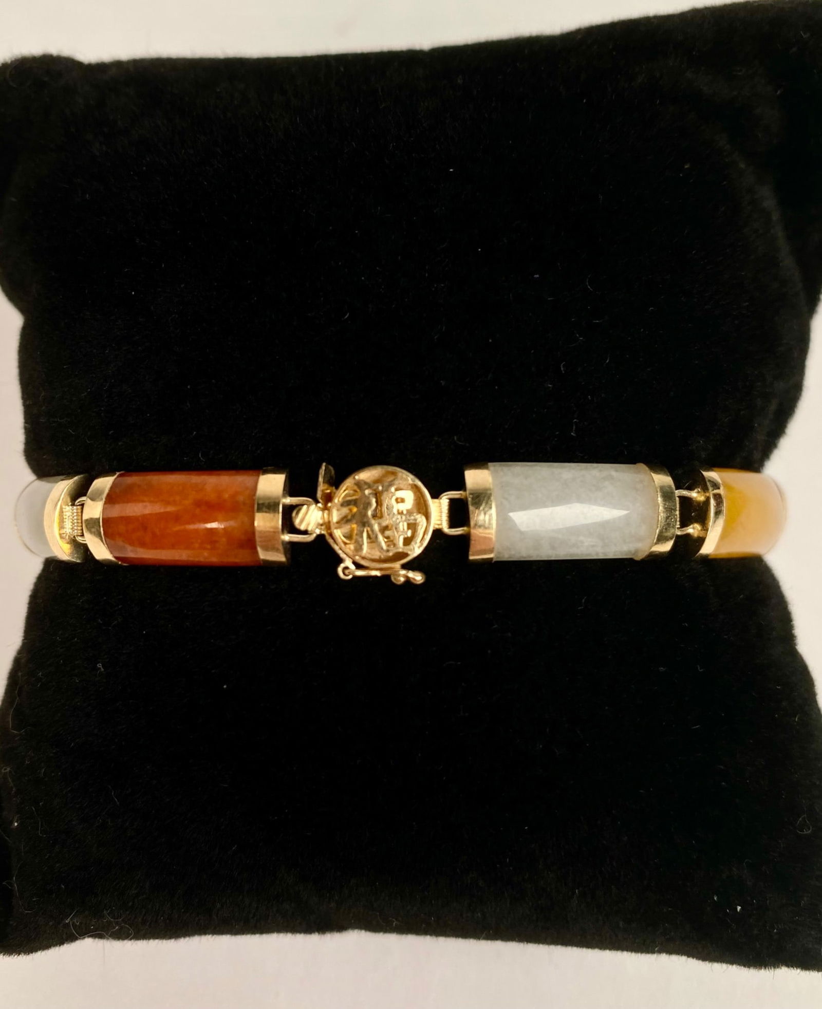 14K Gold Multicolor Jade Bracelet with Chinese Good Fortune Symbol (1 of 11)