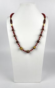 Glass Bead Necklace with Millefiori and Metal Accents