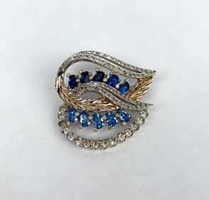 Jomaz White and Yellow Gold  Toned Brooch with Rhinestones