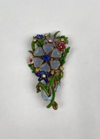 Antique Enamel and Rhinestone Floral Brooch