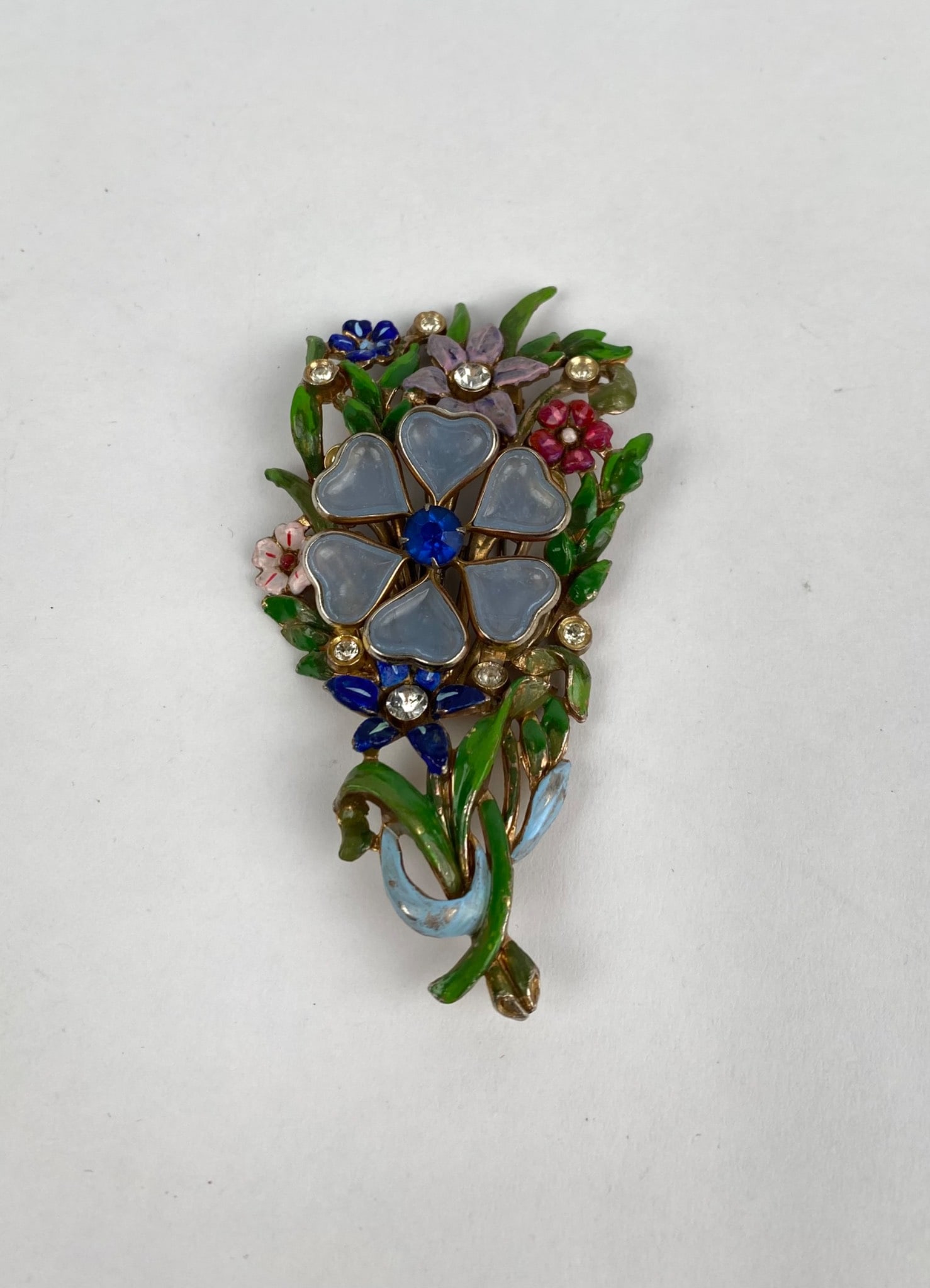 Antique Enamel and Rhinestone Floral Brooch (1 of 7)