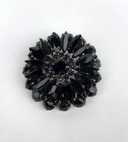 Vintage Costume Jewelry Black Rhinestone Brooch
