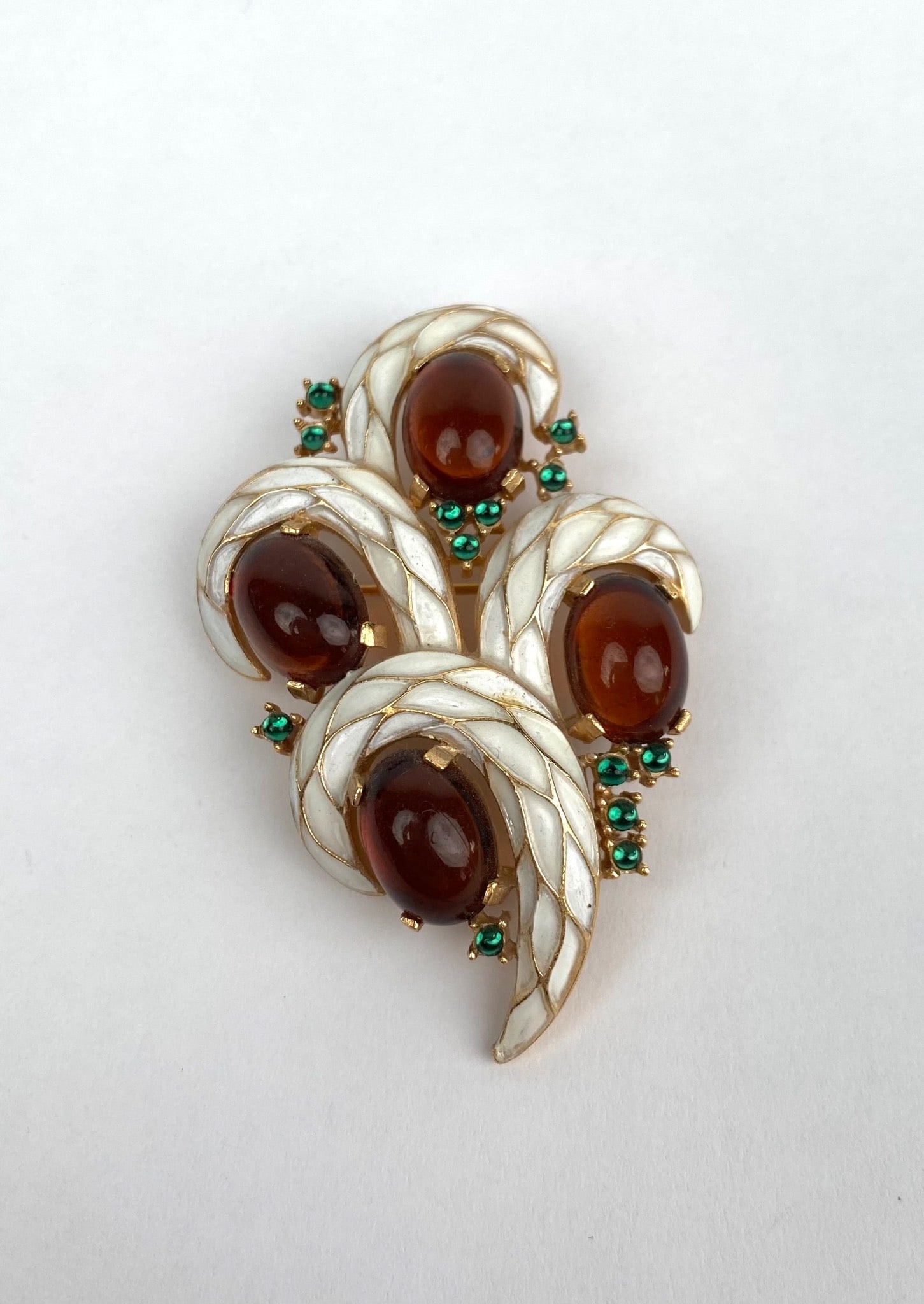 Trifari Gold Tone Brooch With Faux Garnet and Rhinestone Accents (1 of 8)