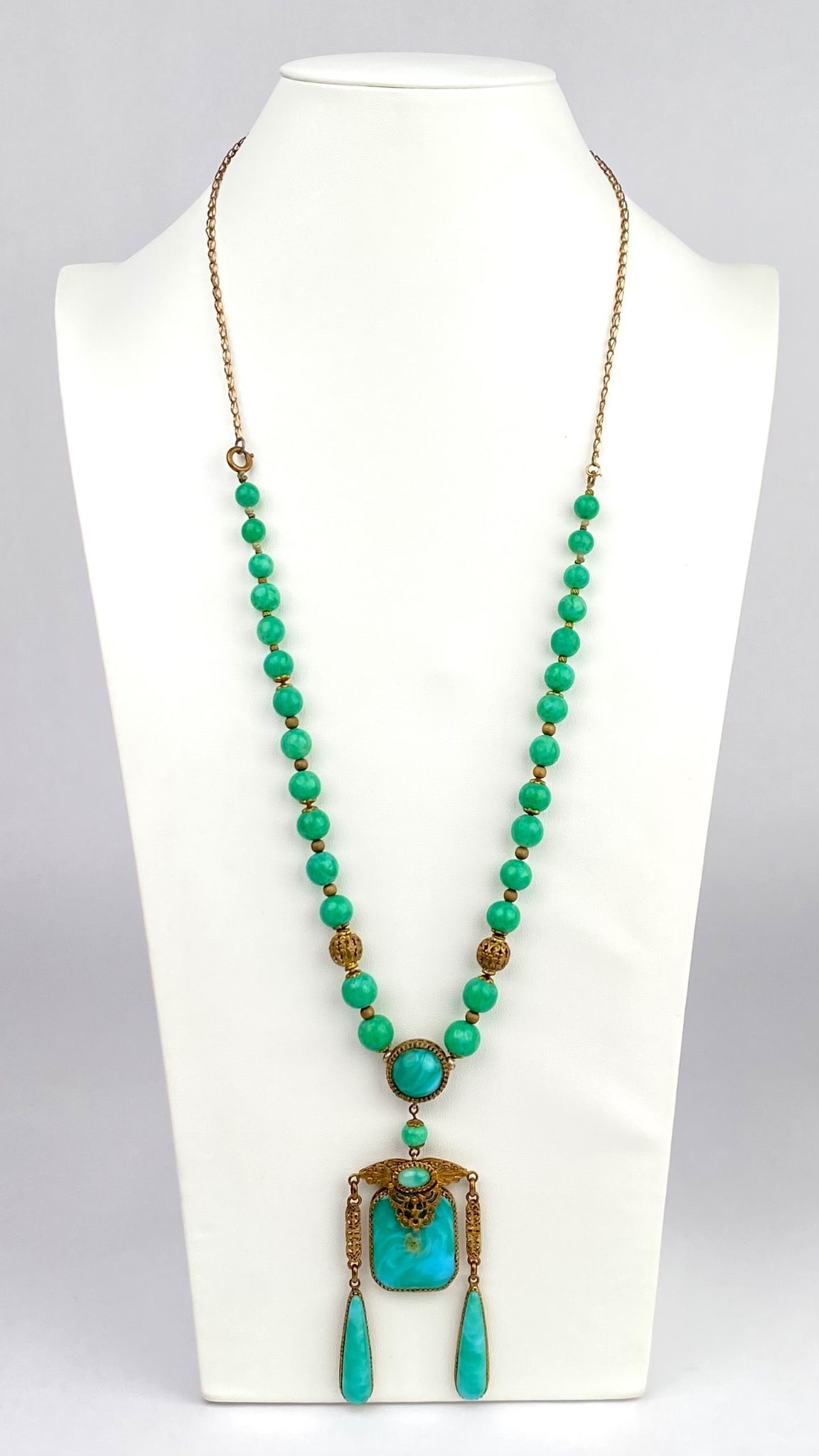 Antique Czech Peking Glass and Gilt Filigree Pendant Necklace (1 of 12)