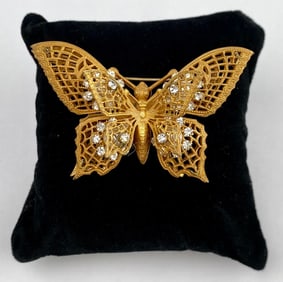 Miriam Haskell Butterfly Brooch with Rhinestones