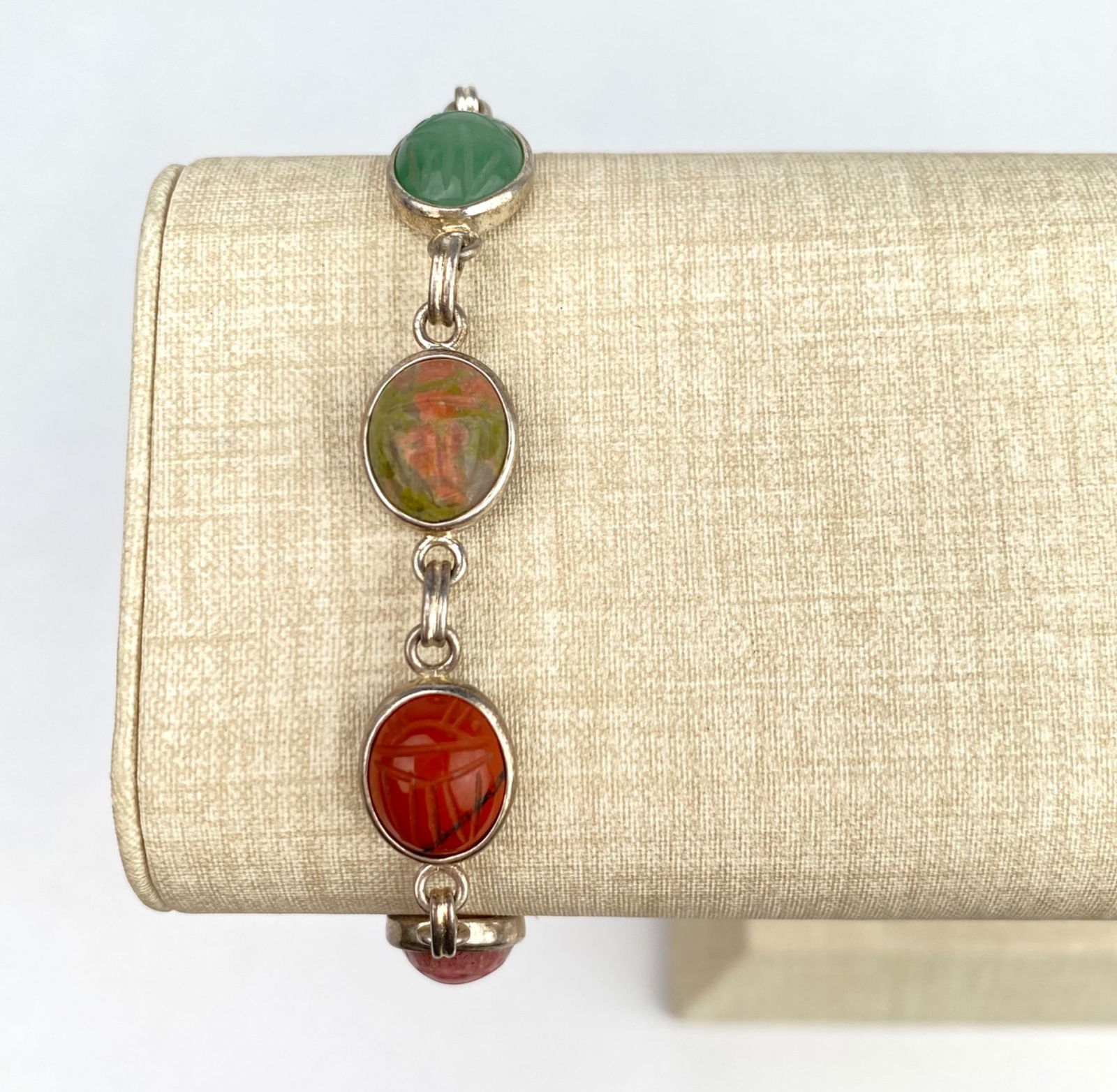 Vintage IBB Korea Sterling Silver Multi Stone Scarab Bracelet (1 of 8)