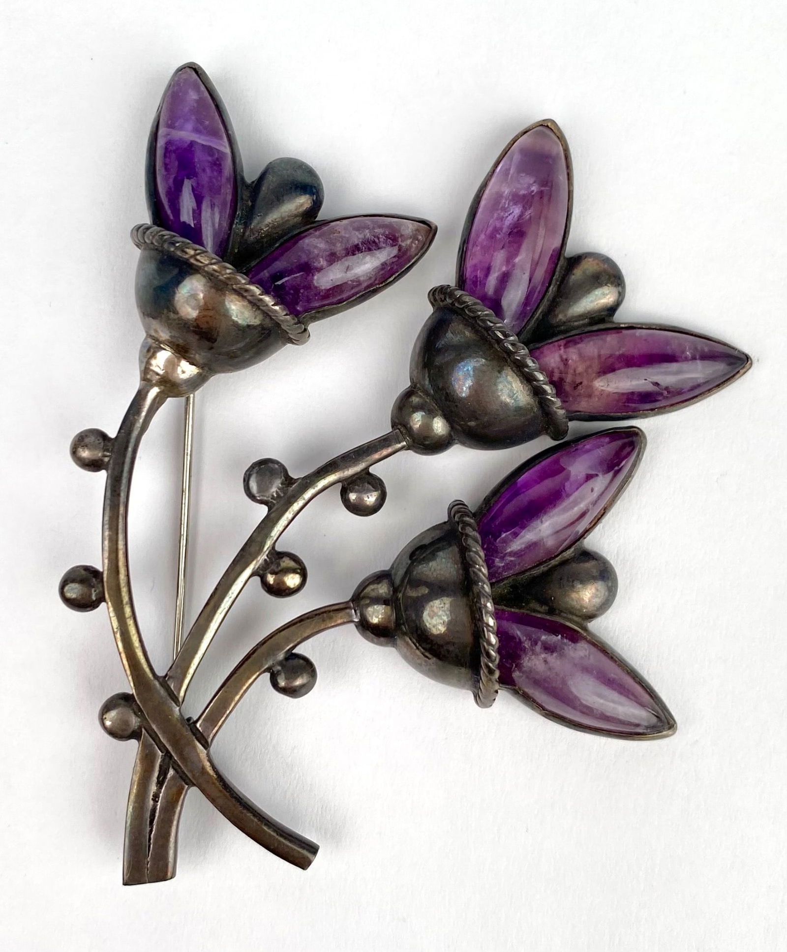 Mid Century Mexican Sterling Silver and Amethyst Brooch by Jono (1 of 6)
