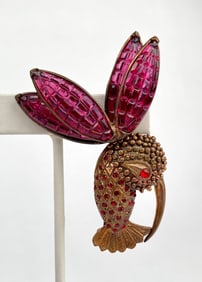 Vintage Red and Pink Eisenberg Original Bird Brooch