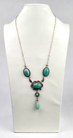 Art Deco Amazonite Filigree Necklace