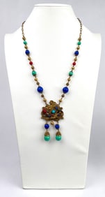 Bohemian Necklace Featuring Birds and Glass Beads