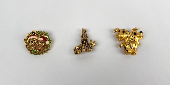 Set of Three Gold Tone Disney Character Brooches