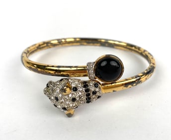 Vintage Panther Head Bracelet With Rhinestone Accents