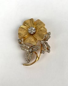 JOMAZ Brooch with Flower Design and Rhinestone Accents