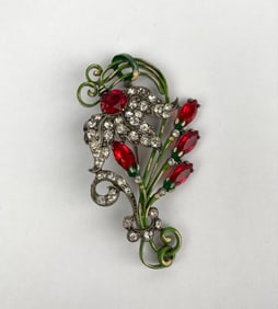 Staret Marked  Floral Brooch with Gemstones Mid 20th Century