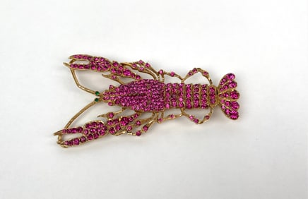 Thelma Deutsch Mid 20th Century Pink Rhinestone Lobster Brooch