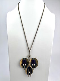 Art Deco Brass Necklace With Purple Glass Accents