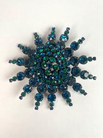 Mid Century Sunburst Pendant Brooch with Japanned Finish