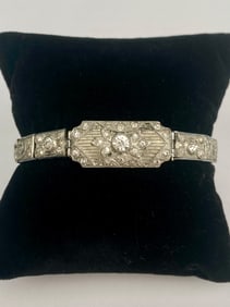 Art Deco Nov E Line Silver Tone Bracelet