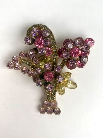Juliana Floral Spray Brooch with Multicolor Rhinestones
