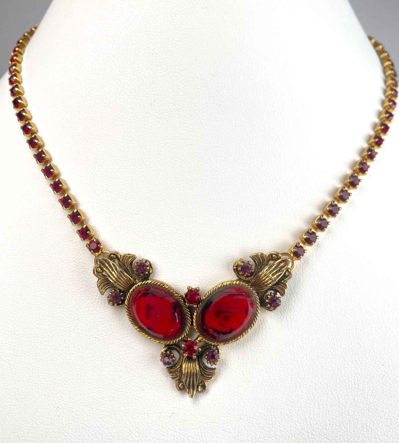 Victorian Revival  Ornate Red Cabochon and Rhinestone Necklace (1 of 12)