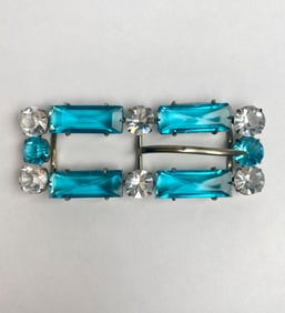 Czechoslovakian Art Deco Blue and Clear Rhinestone Buckle