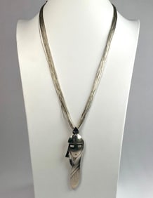 Sterling Silver Necklace With Navajo Kachina Dancer Pendant