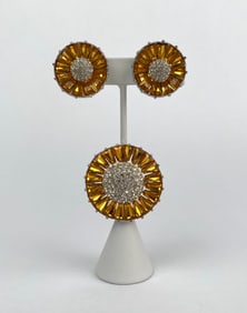 Bellini 1950s to 70s Sunburst Rhinestone Brooch and Earring Set