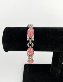 Crown Trifari  1940 to 55 Pink Lucite Teardrop and Rhinestone Bracelet
