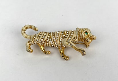 Signed Hattie Carnegie Golden Era Gold Tone Tiger Brooch